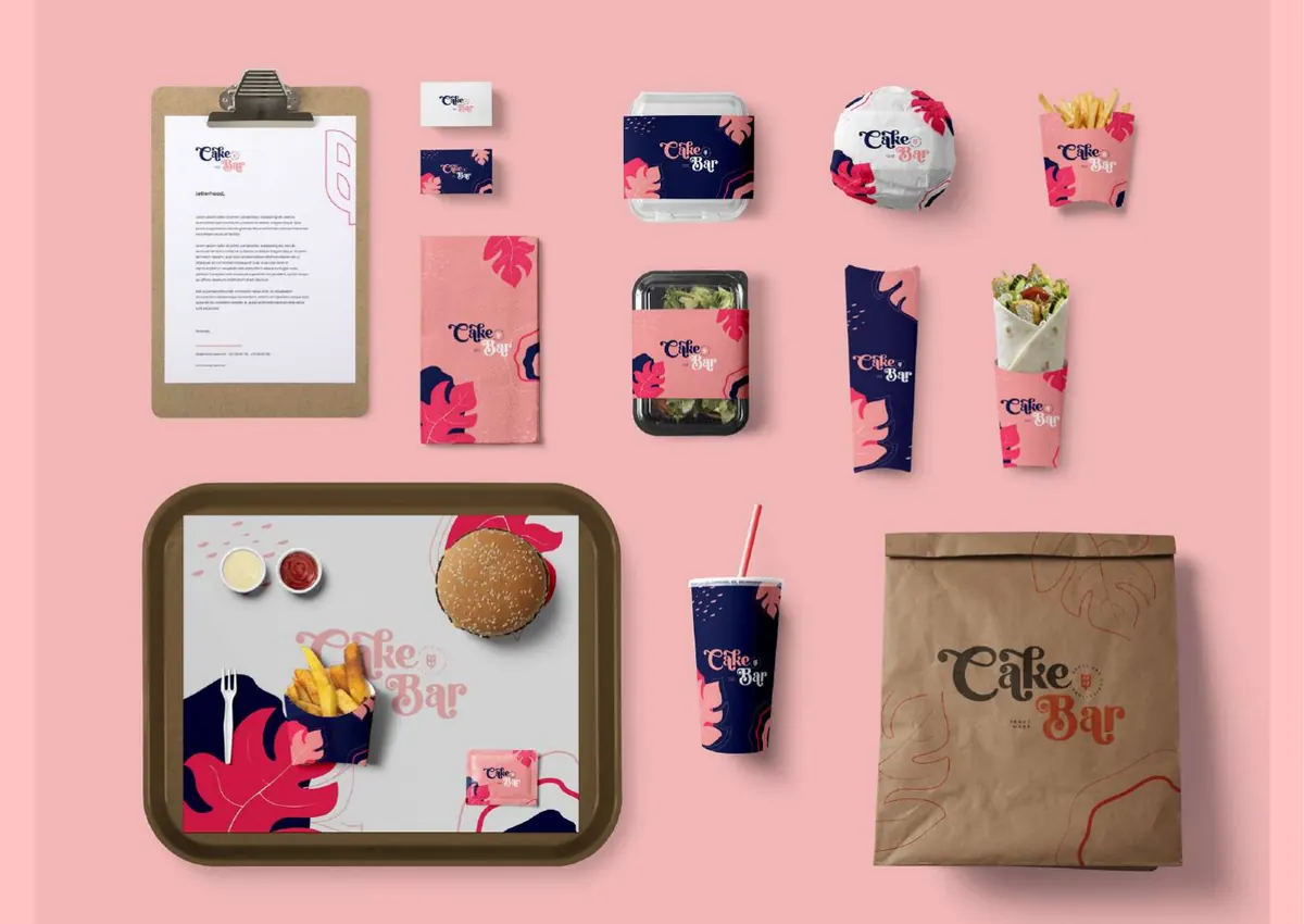 Cake Bar stationery, packaging and cups