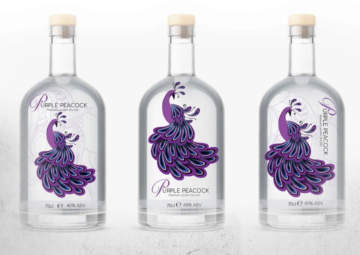 Purple Peacock bottle labels