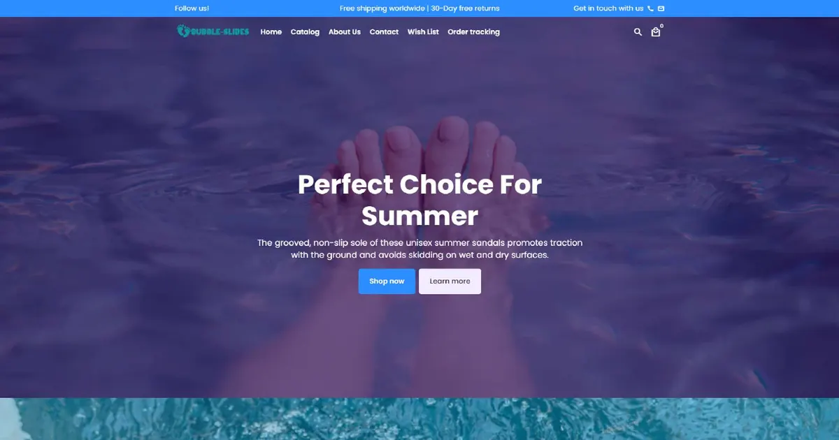 Bubble Slides sandal store homepage