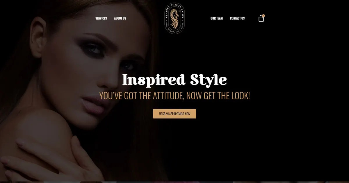 Clariss beauty salon website homepage