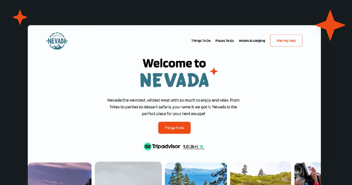 Nevada travel guide website homepage
