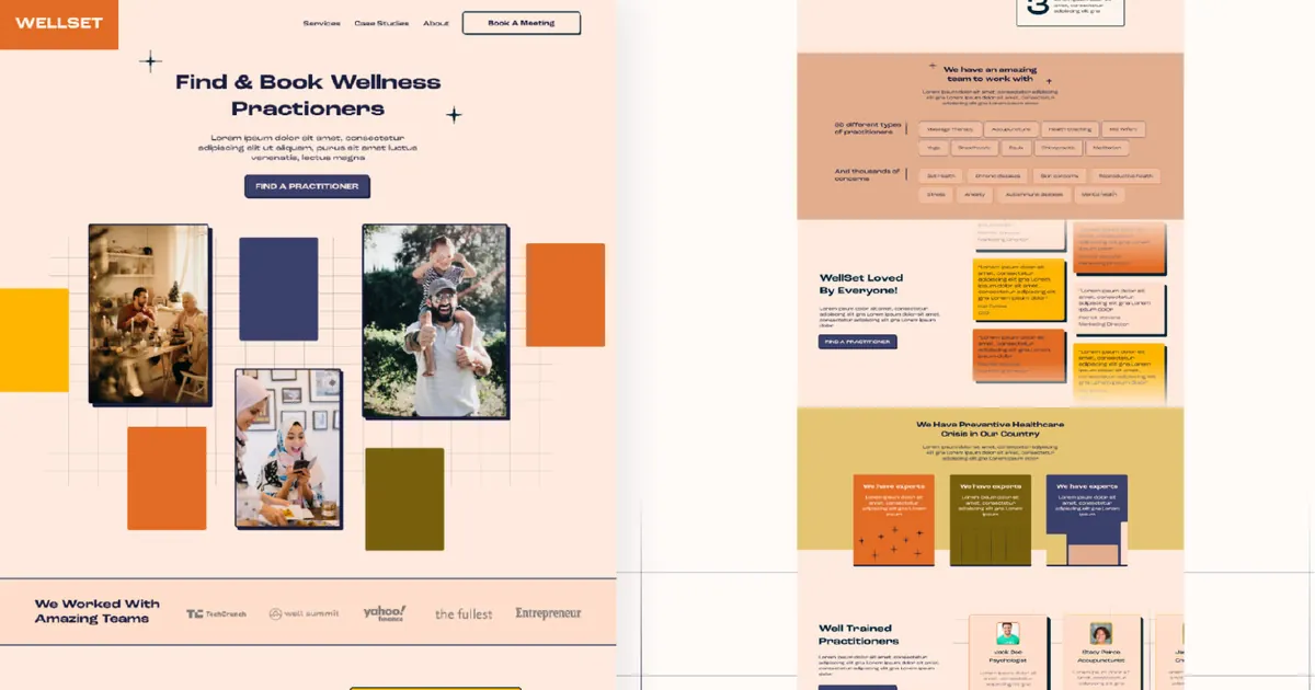 Wellset wellness booking website pages